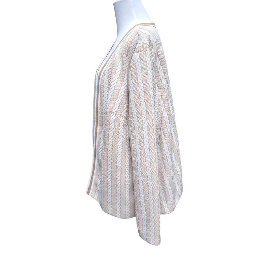 Vintage 1970s Lane Bryant White Tan Poly Stripe Open Front Jacket Fits 1X 2X - Picture 8 of 10